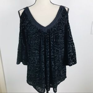 ALWAYS INDIGO  VELVET BELL SLEEVES TOP